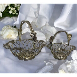 Godinger Silver Baskets Grape Leaf Motif Set of 2 Swing Handles Wedding Decor